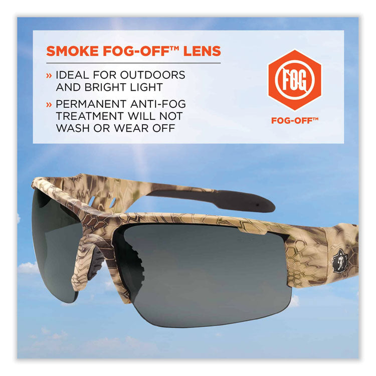 Skullerz Dagr Safety Glasses, Kryptek Highlander Nylon Impact Frame, Anti-Fog Smoke Polycarbonate Lens