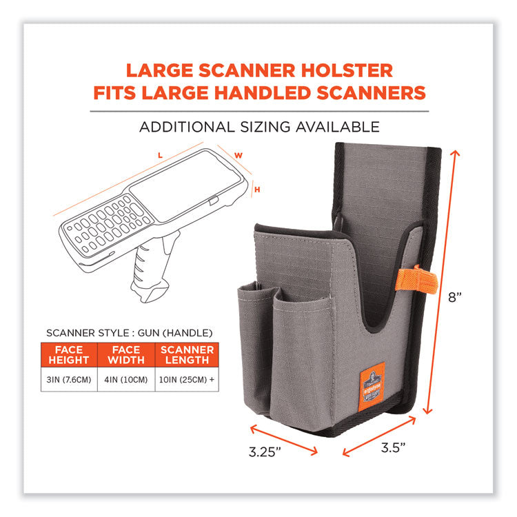 Squids 5540 Handheld Barcode Scanner Holster with Belt Loop, Large, 2.75 x 3.5 x 8, Polyester, Gray