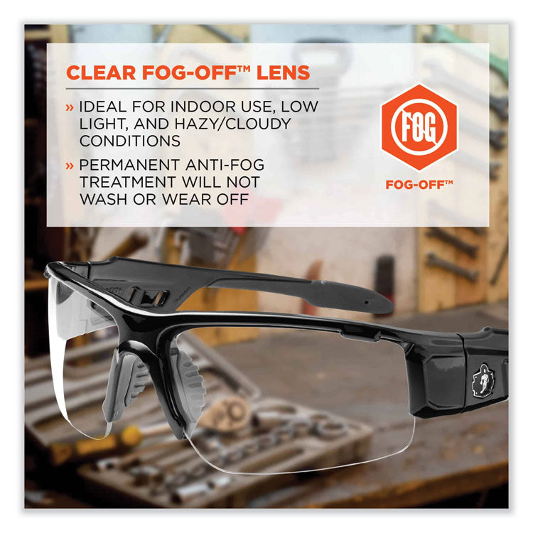 Skullerz Dagr Safety Glasses, Black Nylon Impact Frame, Anti-Fog Clear Polycarbonate Lens