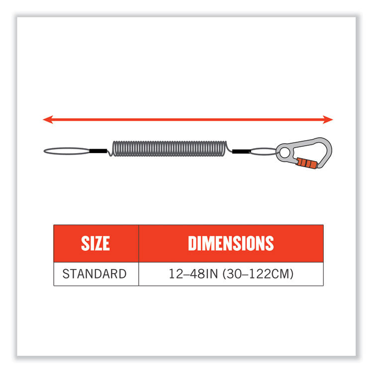 Squids 3156 Coiled Tool Lanyard with Carabiner, 2 lb Max Work Capacity, 12" to 48", Black/Orange