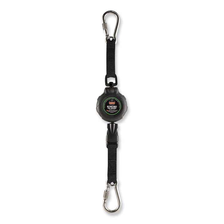 Squids 3000 Retractable Tool Lanyard with Carabiner Anchor, 1 lb Working Capacity, 48" Long, Black