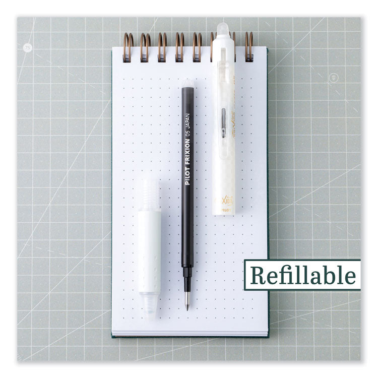 FriXion Ball Clicker Erasable Gel Pen, Retractable, Extra-Fine 0.5 mm, Black Ink, White Barrel, Dozen