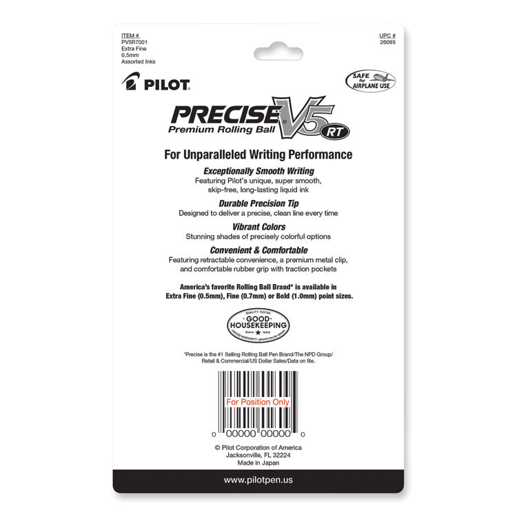 Precise V5RT Rollerball Pen, Retractable, Extra-Fine 0.5 mm, Assorted Ink and Barrel Colors, 7/Pack