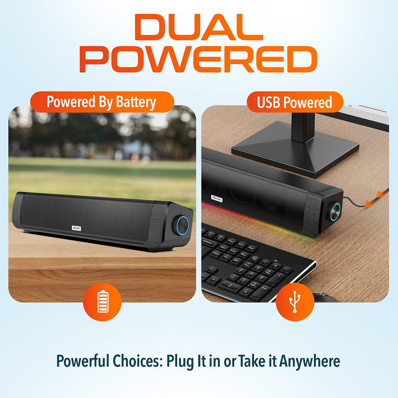 Delton SB200 20-Watt Wired/Wireless Soundbar Computer Speaker, Black (DSB200)