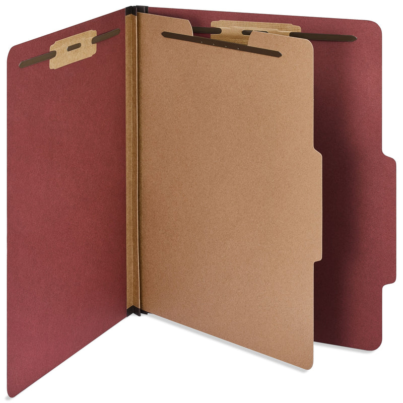 Staples 60% Recycled Heavy Duty Pressboard Classification Folder, 1-Divider, 2" Expansion, Letter Size, Red, 10/Box (ST62558)