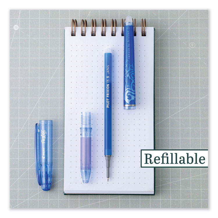 FriXion Point Erasable Gel Pen, Stick, Extra-Fine 0.5 mm, Blue Ink, Blue/Silver/Transparent Blue Barrel