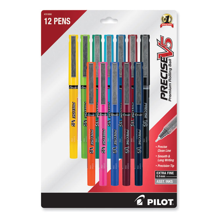 Precise V5 Rollerball Pen, Stick, Fine 0.5 mm, Assorted Ink and Barrel Colors, Dozen