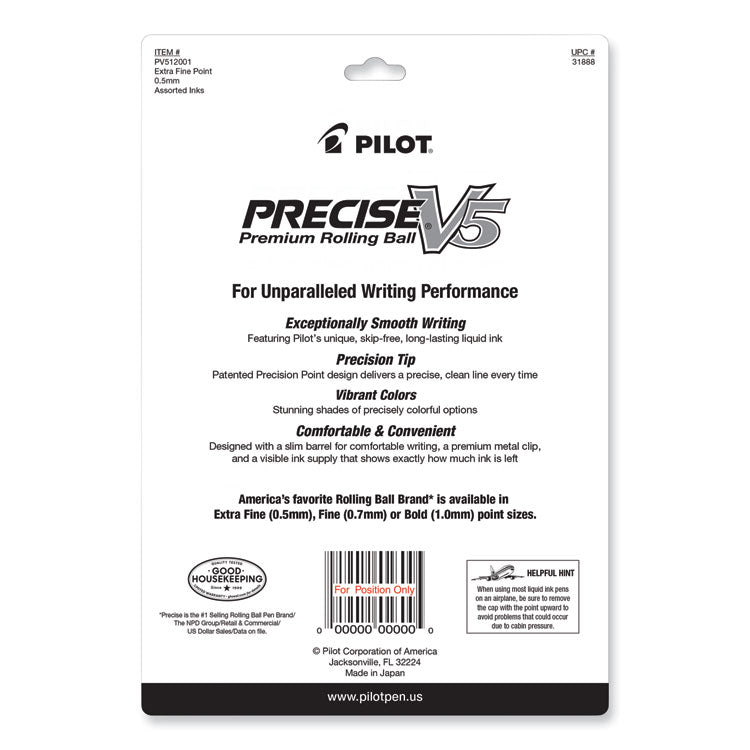 Precise V5 Rollerball Pen, Stick, Fine 0.5 mm, Assorted Ink and Barrel Colors, Dozen