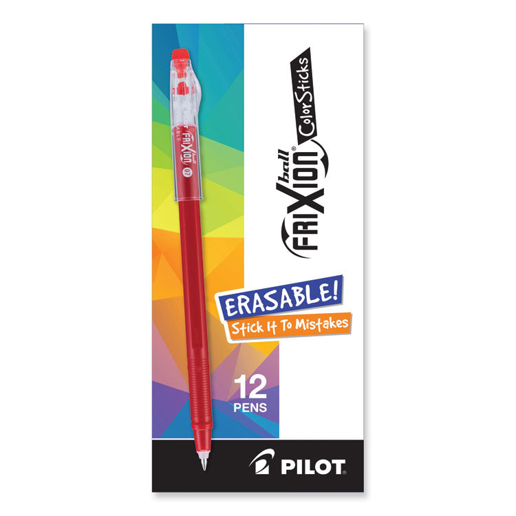 FriXion ColorSticks Erasable Gel Pen, Stick, Fine 0.7 mm, Red Ink, Red Barrel, Dozen