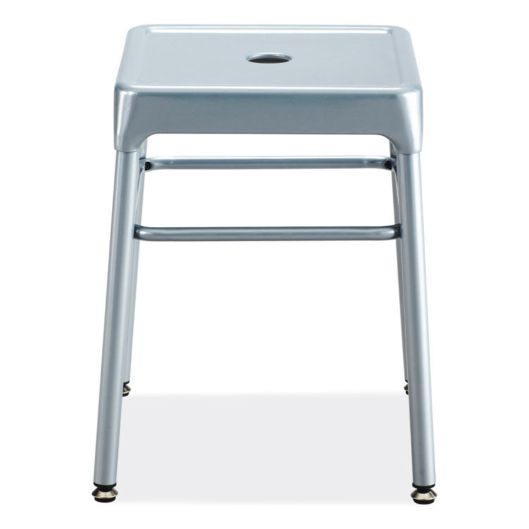 Steel GuestBistro Stool, Backless, Supports Up to 250 lb, 18" Seat Height, Silver Seat, Silver Base