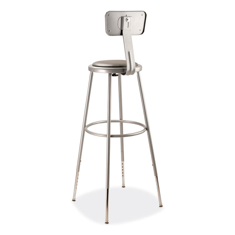 6400 Series Height Adjustable Heavy Duty Padded Stool with Backrest, Supports 300 Up to lb, 32" to 39" Seat Height, Gray