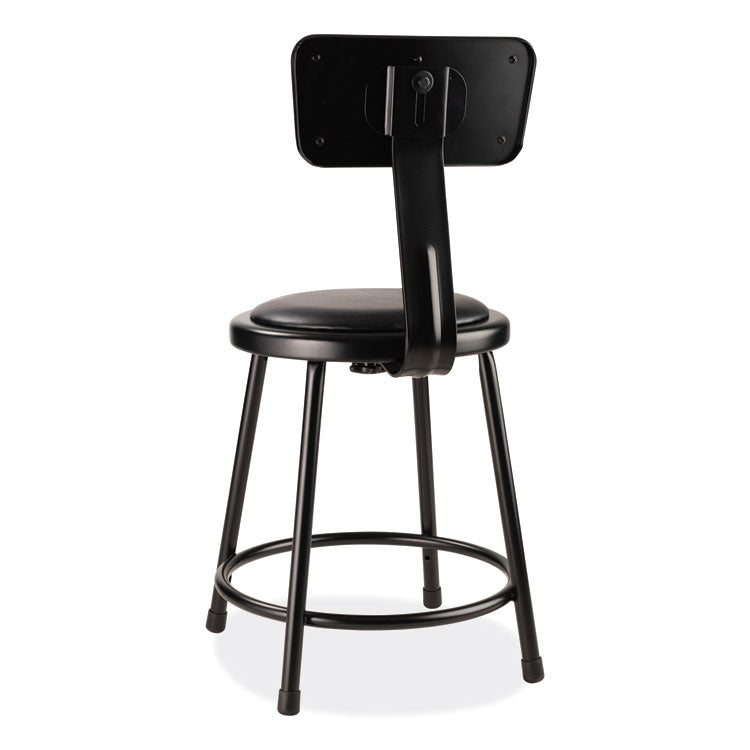 6400 Series Heavy Duty Vinyl Padded Stool with Backrest, Supports 300 lb, 18" Seat Height, Black Seat, Black Back, Black Base