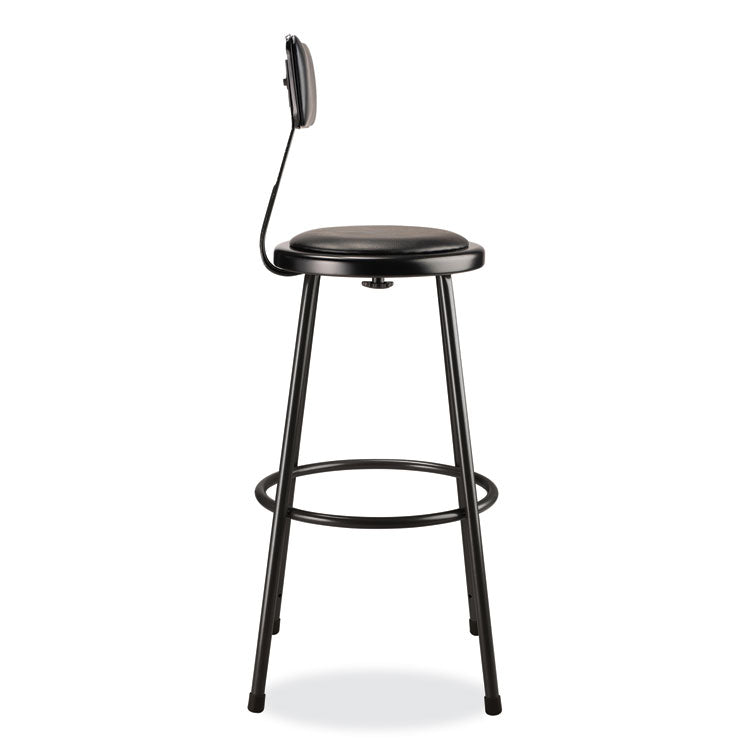 6400 Series Heavy Duty Vinyl Padded Stool with Backrest, Supports 300 lb, 30" Seat Height, Black Seat/Back/Base