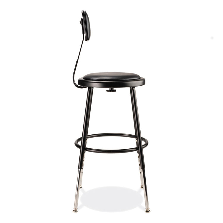 6400 Series Height Adjustable Heavy Duty Vinyl Steel Stool with Backrest, Supports 300 lb, 19" to 27" Seat Height, Black