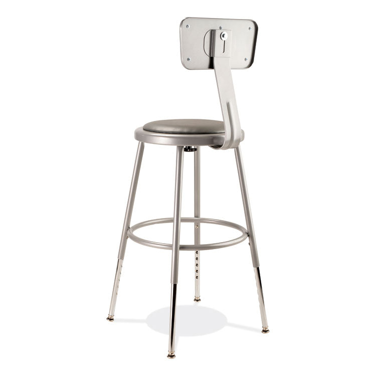 6400 Series Height Adjustable Heavy Duty Padded Stool with Backrest, Supports Up to 300 lb, 19" to 27" Seat Height, Gray