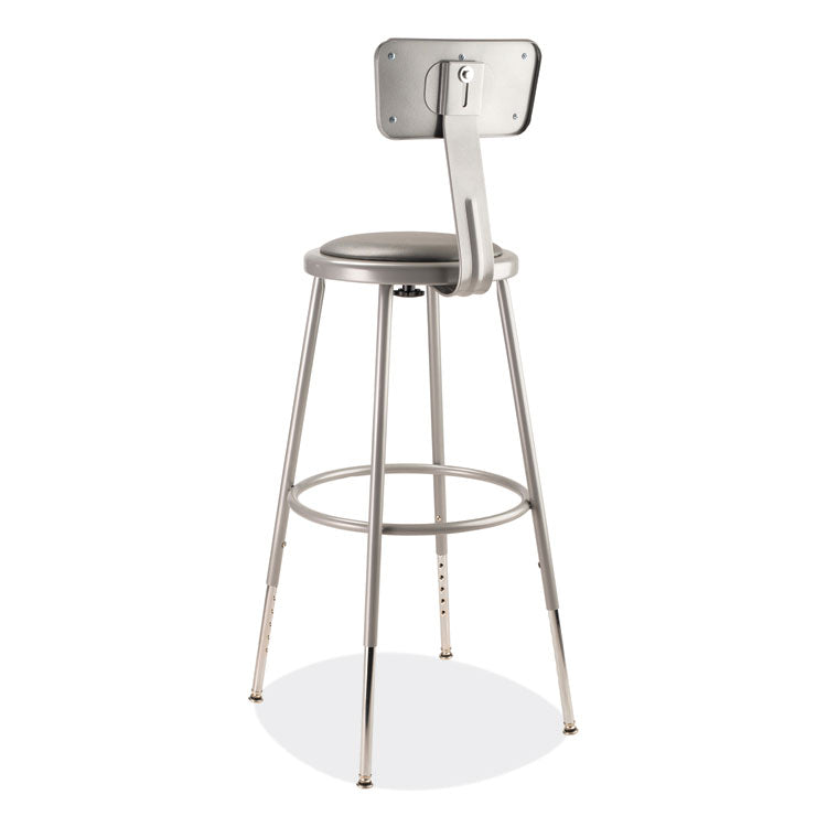 6400 Series Height Adjustable Heavy Duty Padded Stool with Backrest, Supports Up to 300 lb, 25" to 33" Seat Height, Gray