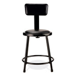 6400 Series Heavy Duty Vinyl Padded Stool with Backrest, Supports 300 lb, 18" Seat Height, Black Seat, Black Back, Black Base