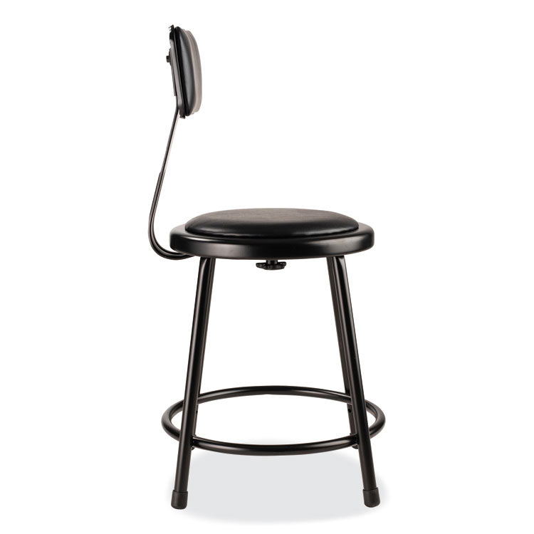 6400 Series Heavy Duty Vinyl Padded Stool with Backrest, Supports 300 lb, 18" Seat Height, Black Seat, Black Back, Black Base