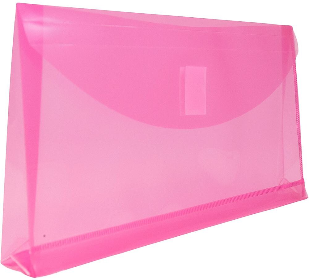 JAM Paper Premium Plastic Filing Envelope with Hook & Loop Closure, 5 1/4" x 10", Fuchsia Pink, 3/Pack (921V1FUX3)