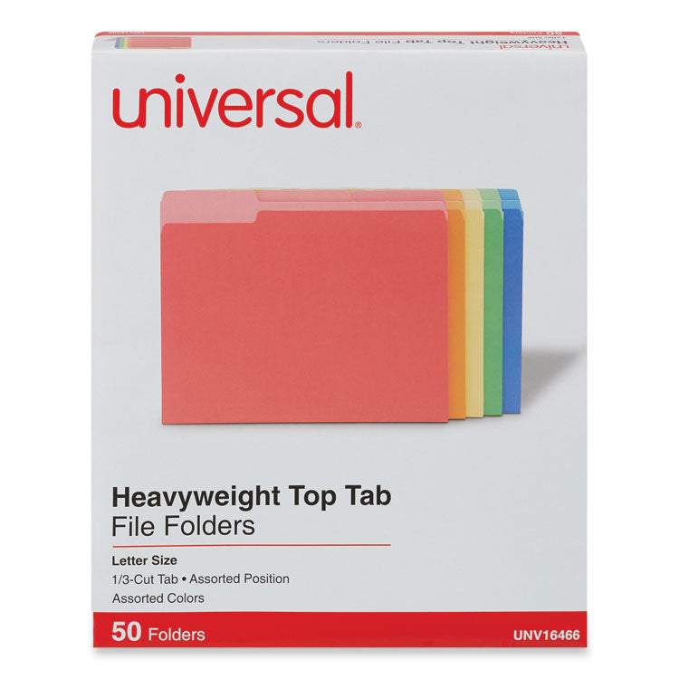 Deluxe Heavyweight File Folders, 1/3-Cut Tabs: Assorted, Letter Size, 0.75" Expansion, Assorted Colors, 50/Box