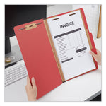 Bright Colored Pressboard Classification Folders, 2" Expansion, 1 Divider, 4 Fasteners, Legal Size, Ruby Red Exterior, 10/Box