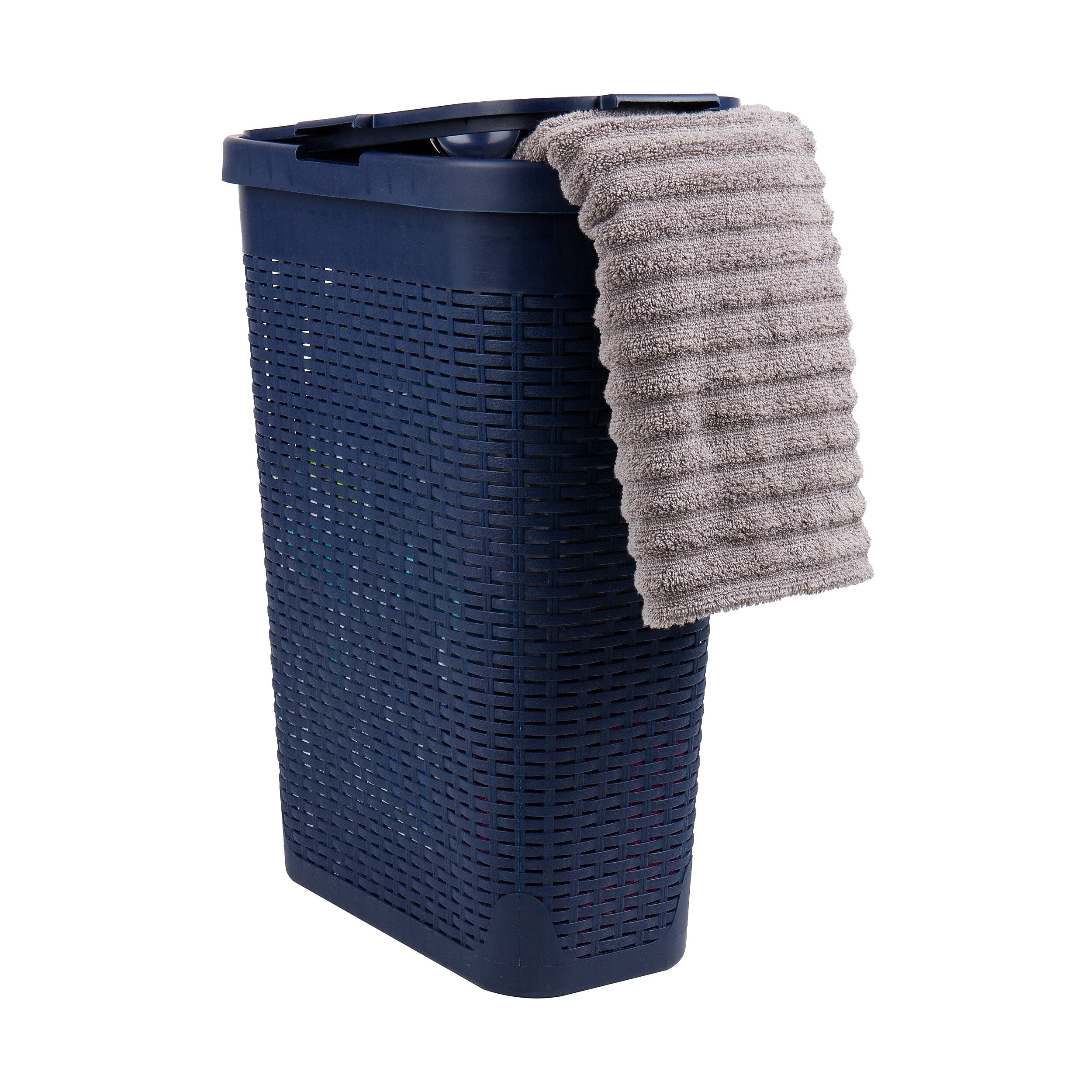 Mind Reader 10.57-Gallon Laundry Hamper with Lid, Plastic, Navy (40HAMP-NVY)