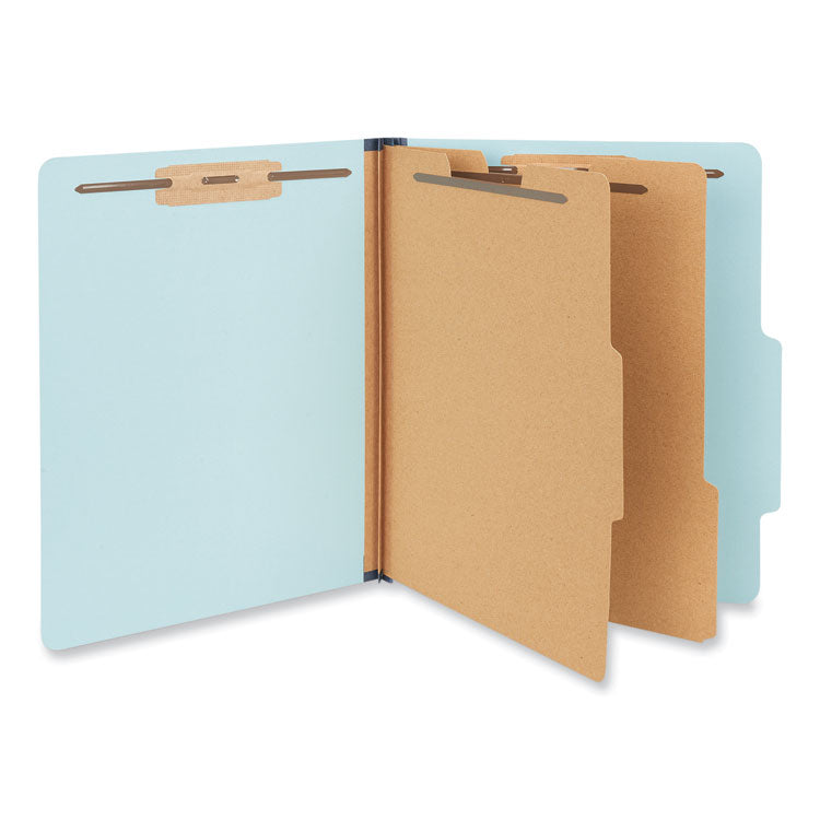 Six-Section Pressboard Classification Folders, 2.5" Expansion, 2 Dividers, 6 Fasteners, Letter Size, Light Blue, 20/Box