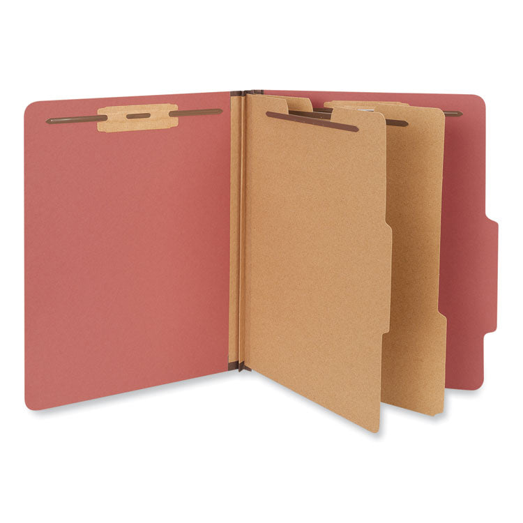 Six-Section Classification Folders, Heavy-Duty Pressboard Cover, 2 Dividers, 6 Fasteners, Letter Size, Brick Red, 20/Box