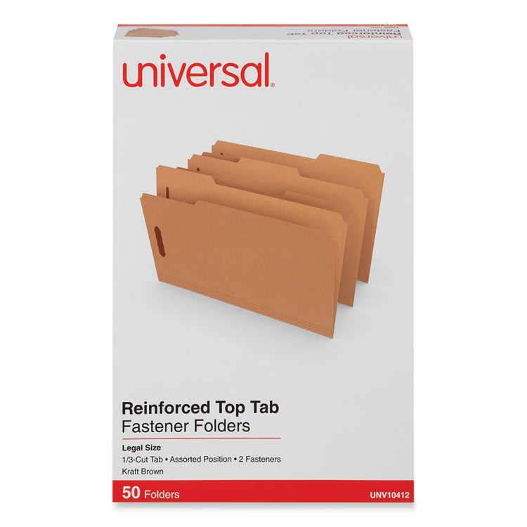 Reinforced Top Tab Fastener Folders, 0.75" Expansion, 2 Fasteners, Legal Size, Brown Kraft Exterior, 50/Box