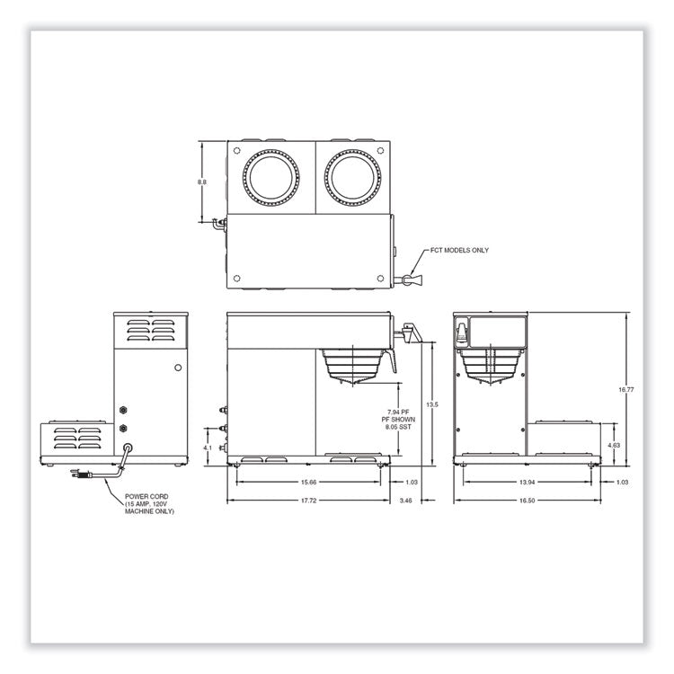 Axiom 15-3 12-Cup Low Profile Automatic Coffee Brewer, Gray/Stainless Steel
