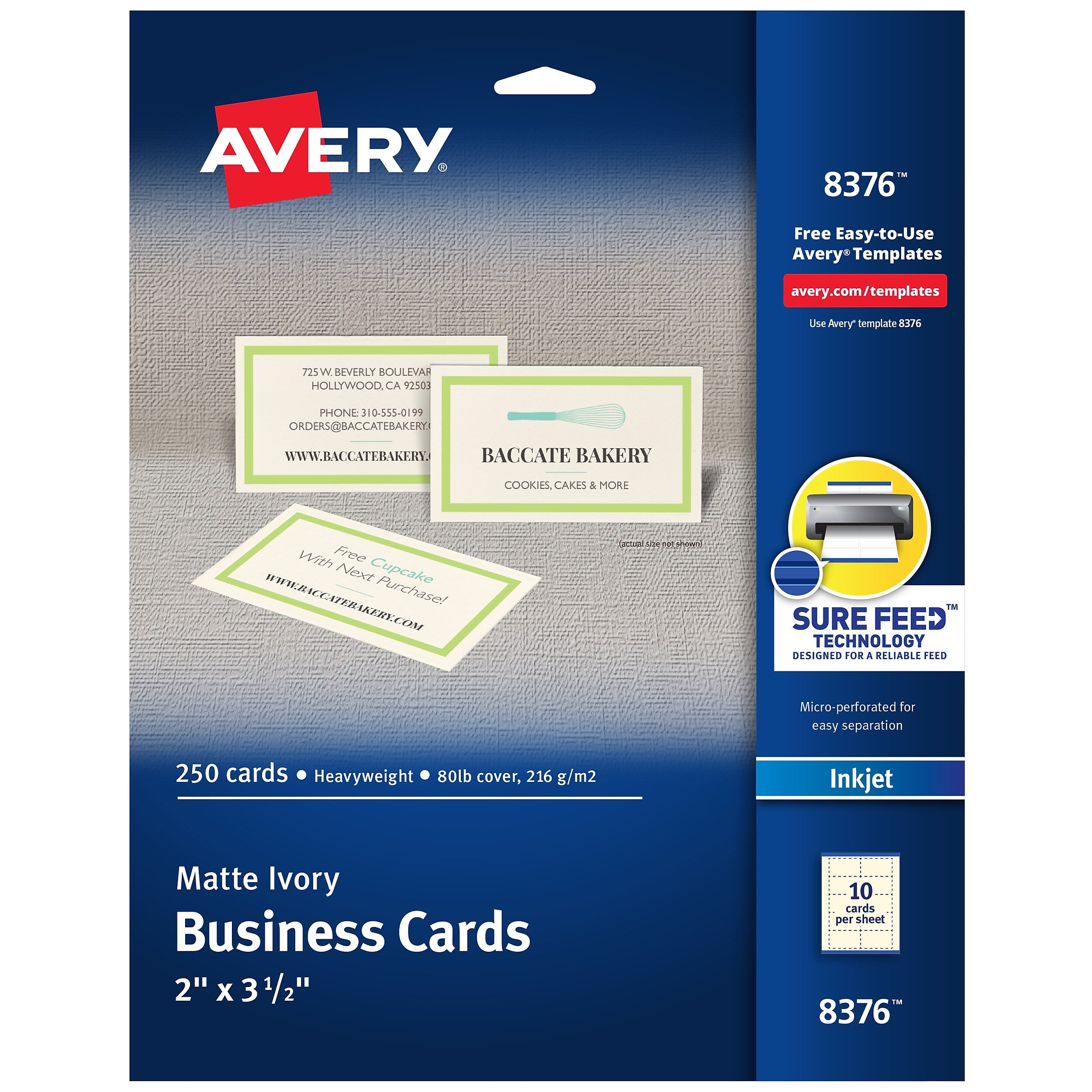 Avery Microperforated Business Cards, 2" x 3 1/2", Matte Ivory, 250 Per Pack (8376)