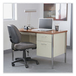 Single Pedestal Steel Desk, 45.25" x 24" x 29.5", Cherry/Putty, Chrome-Plated Legs