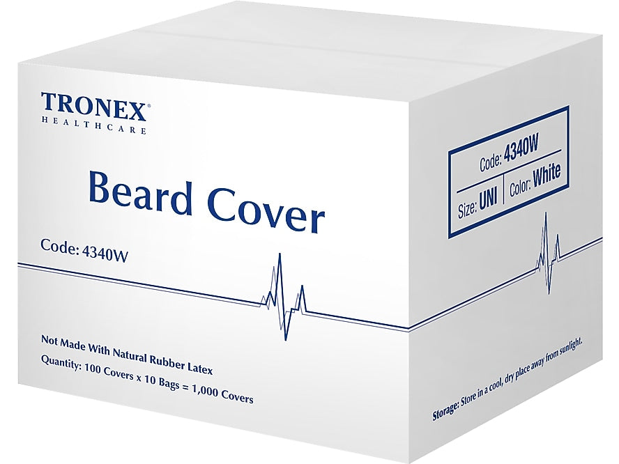 Tronex Spunbonded Beard Cover, One Size, White, 100 Covers/Bag, 10 Bags/Pack (4340W)