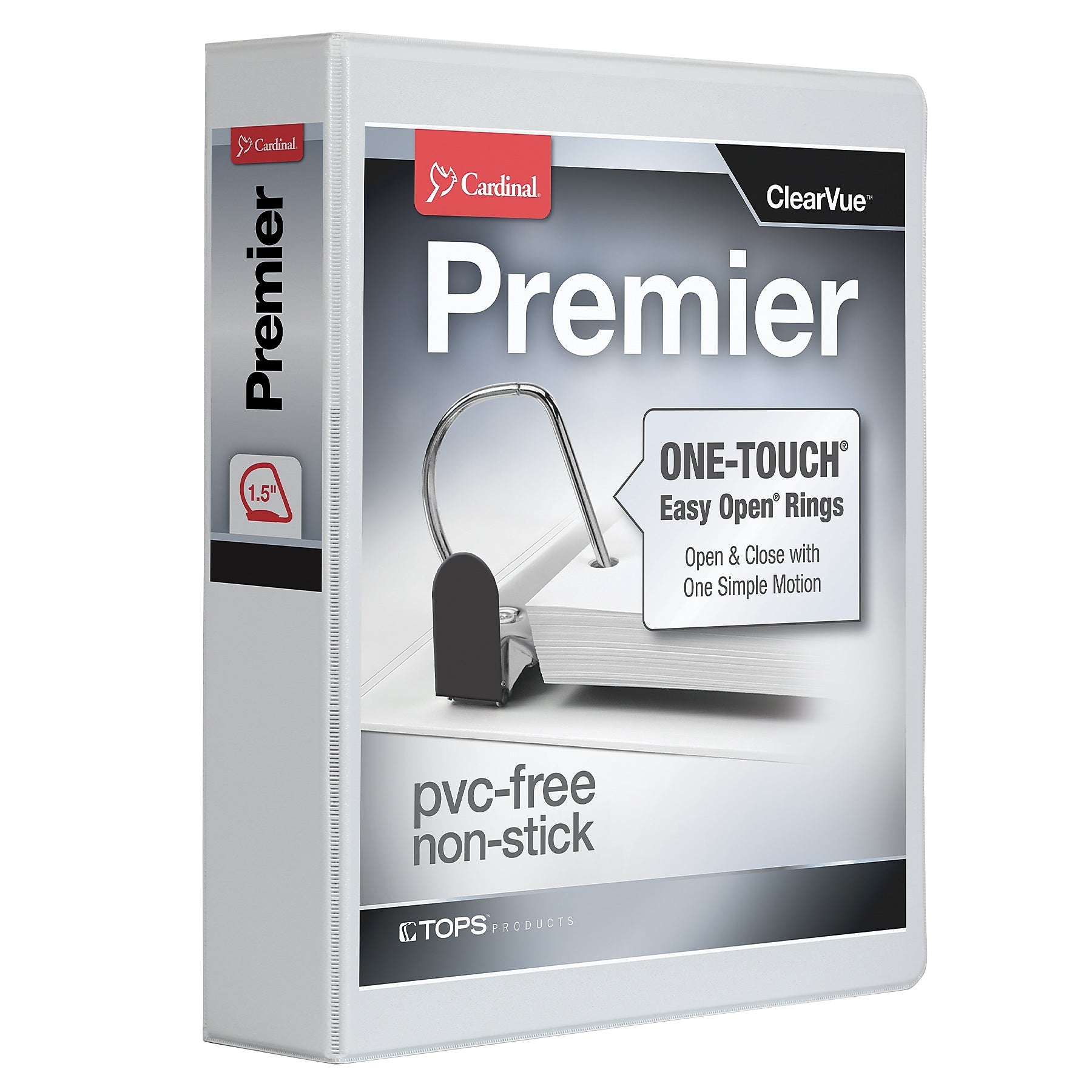 Cardinal Premier Heavy Duty 1 1/2" 3-Ring View Binders, D-Ring, White (10310)