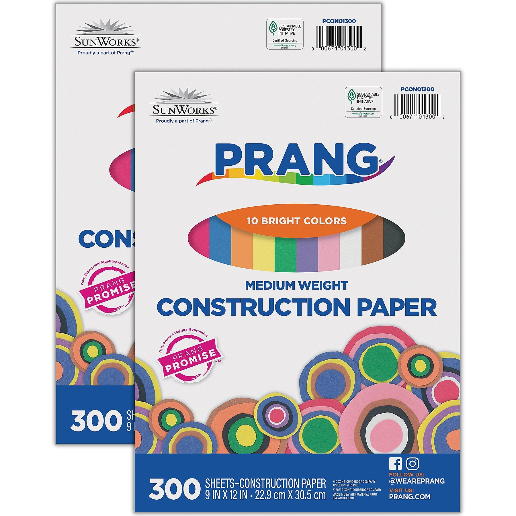 Prang 9" x 12" Construction Paper, Assorted Colors, 300 Sheets/Pack, 2 Packs/Bundle (DIX01300-2)