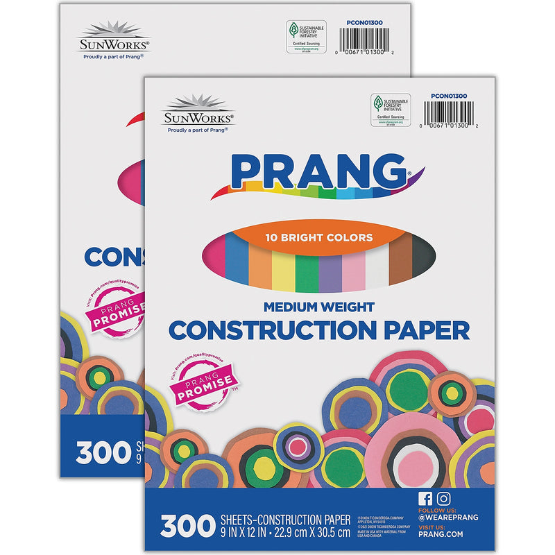 Prang 9" x 12" Construction Paper, Assorted Colors, 300 Sheets/Pack, 2 Packs/Bundle (DIX01300-2)