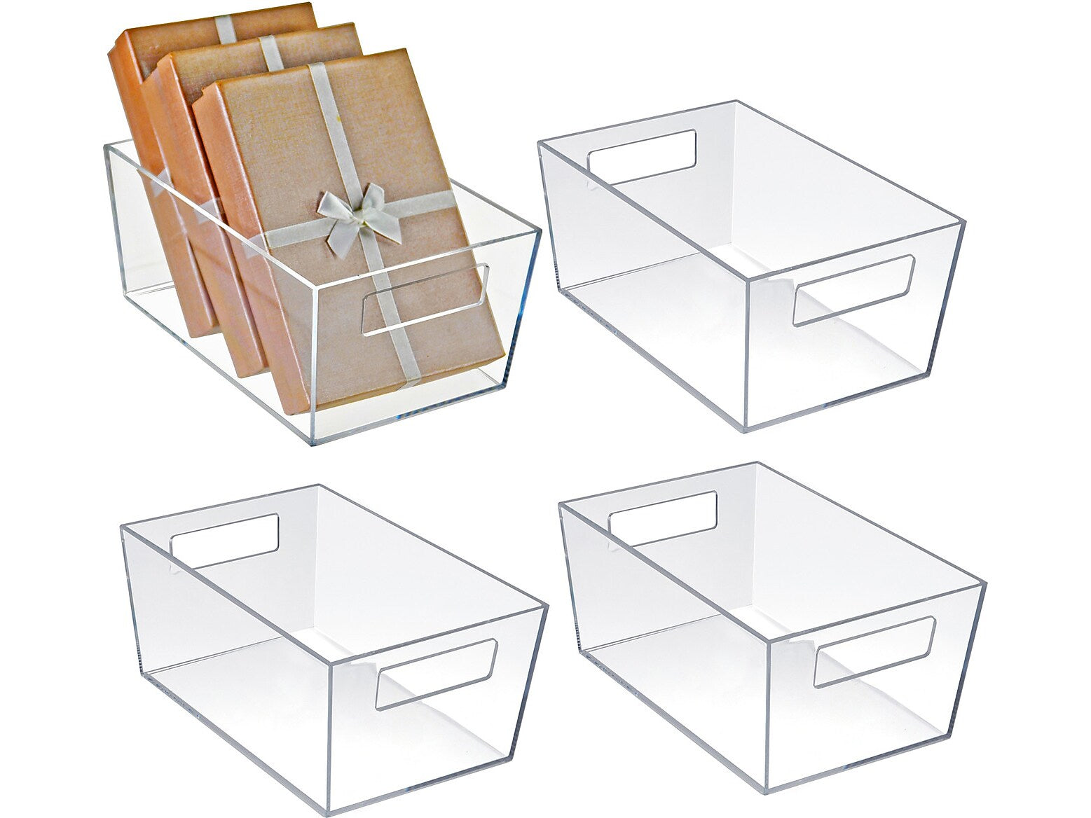 Azar Small Open Lid Plastic Storage Bin, 4" x 9"x 6", 5 Qt., Clear, 4/Pack (556233-4PK)