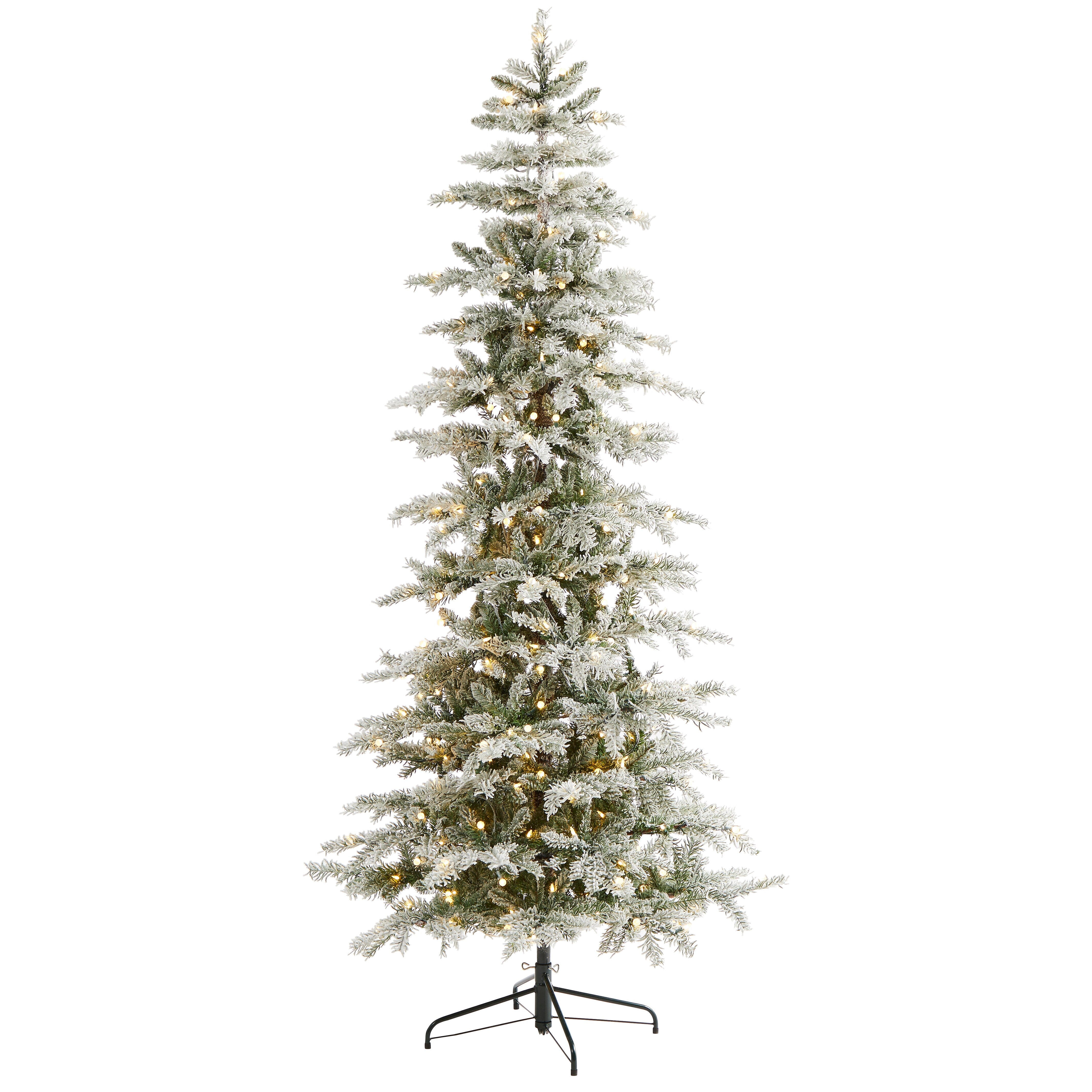 Nearly Natural 7.5-ft Slim Flocked Nova Scotia Spruce Artificial Christmas Tree with 450 Warm White LED Lights (T1856)
