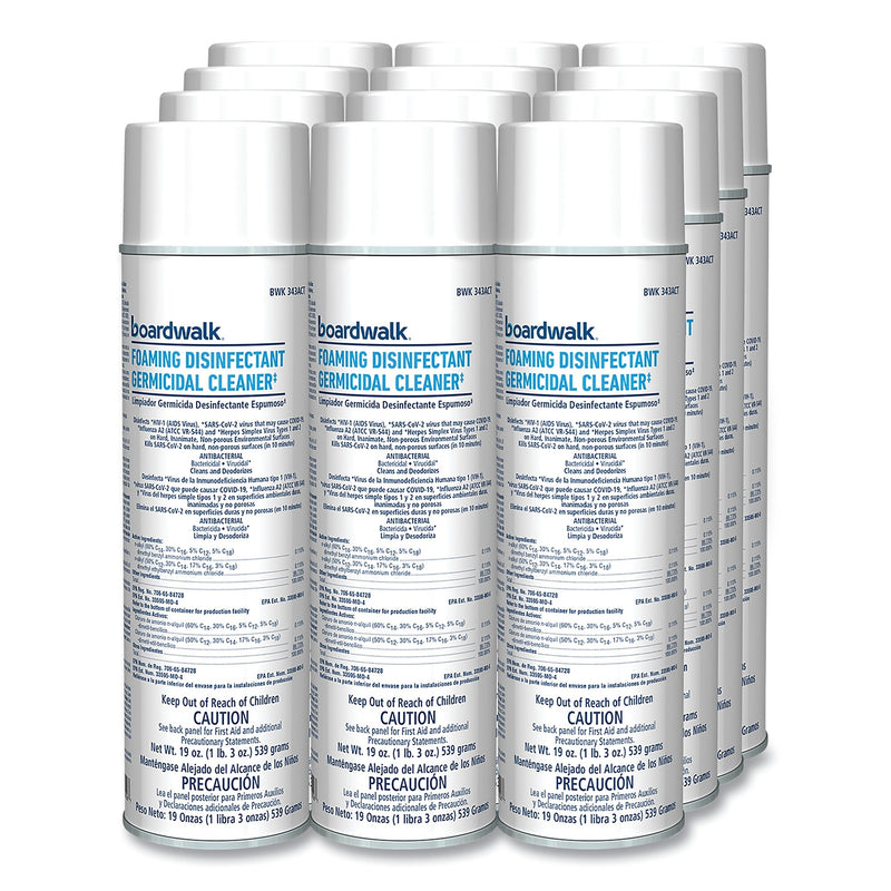 Boardwalk Foaming Disinfectant Germicidal Cleaner, Flowery Scent, 19 oz Aerosol Can, 12/Carton