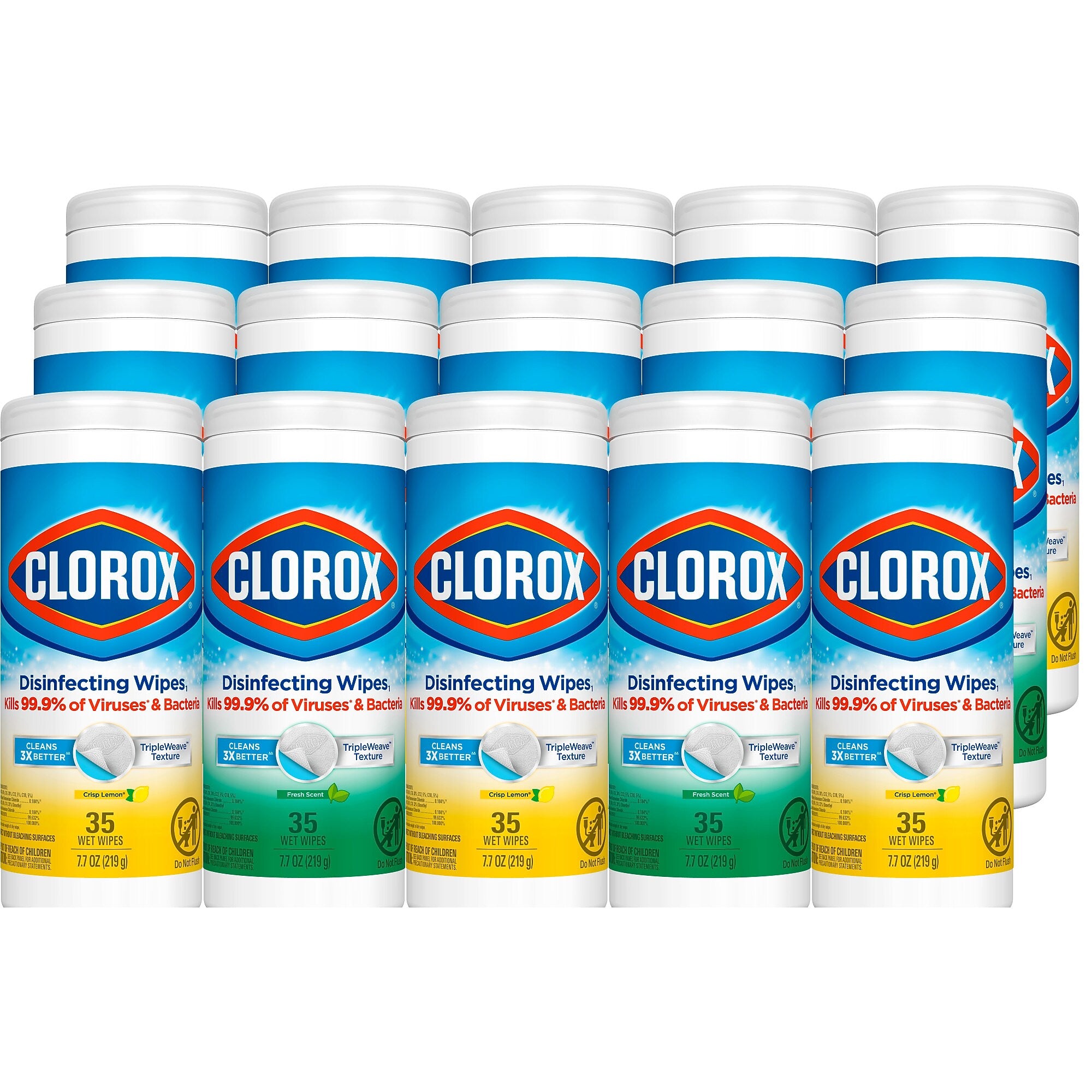 Clorox Value Pack Disinfecting Wipes, 35 Wipes/Container, 3/Pack, 15/Carton (30112)