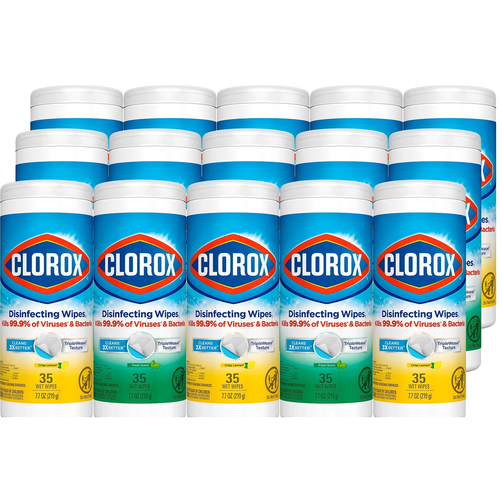 Clorox Value Pack Disinfecting Wipes, 35 Wipes/Container, 3/Pack, 15/Carton (30112)