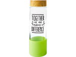 Baudville "Making a Difference" Glass Water Bottle, 22 oz., Green/Bamboo (139570331)