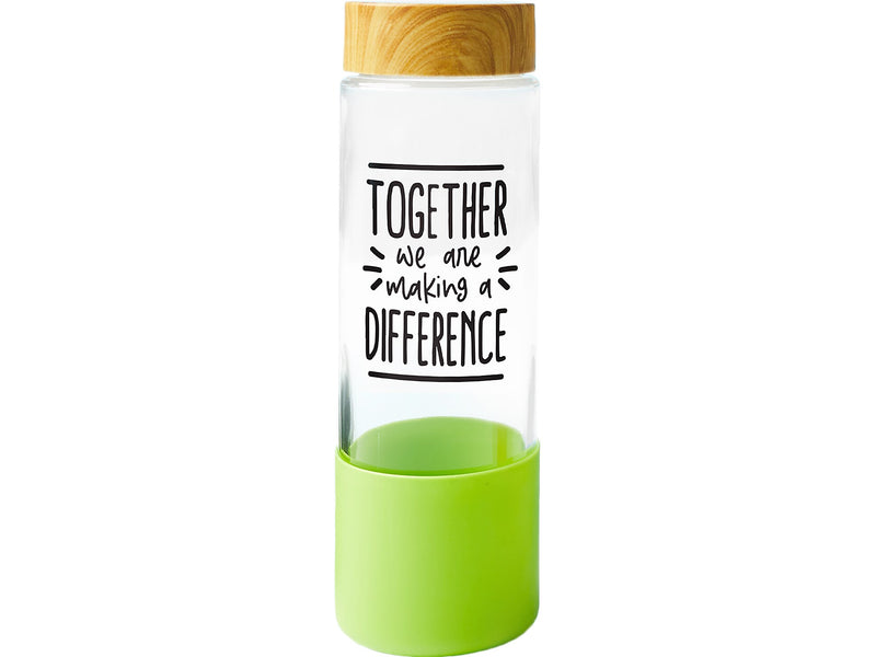 Baudville "Making a Difference" Glass Water Bottle, 22 oz., Green/Bamboo (139570331)