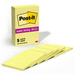 Post-it Super Sticky Notes, 4" x 6", Canary Collection, Lined, 90 Sheet/Pad, 5 Pads/Pack (6605SSCY)