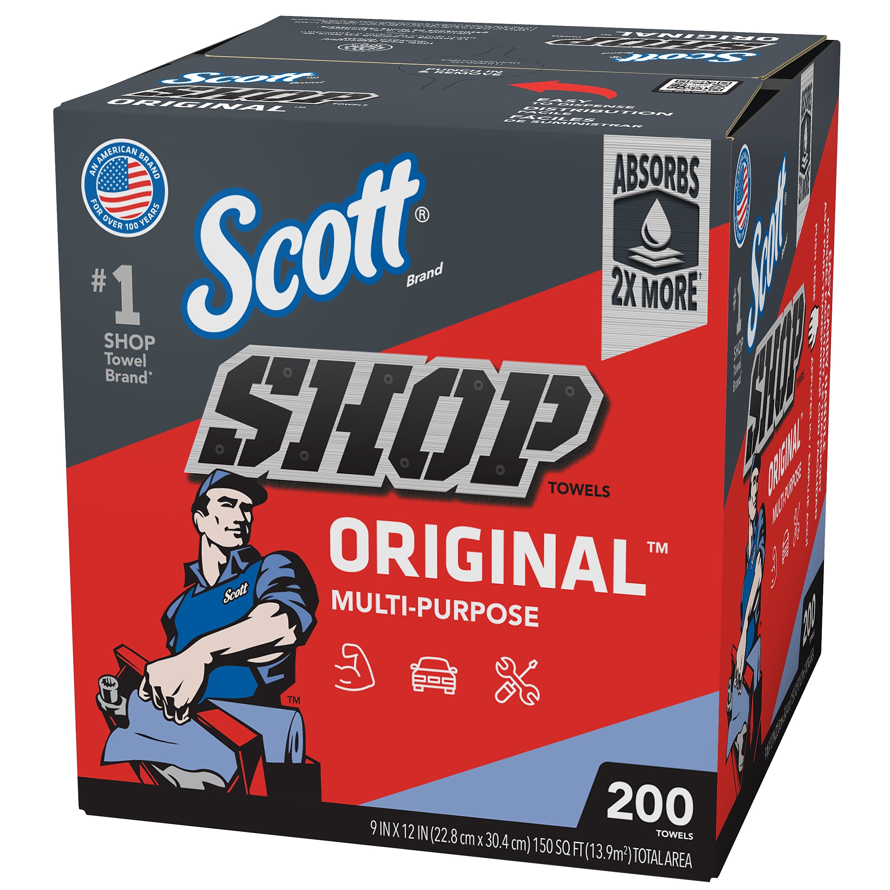 Scott Shop Towels Original, 9" x 12", Blue 200 Sheets/Box, 8 Boxes/Carton (75190)