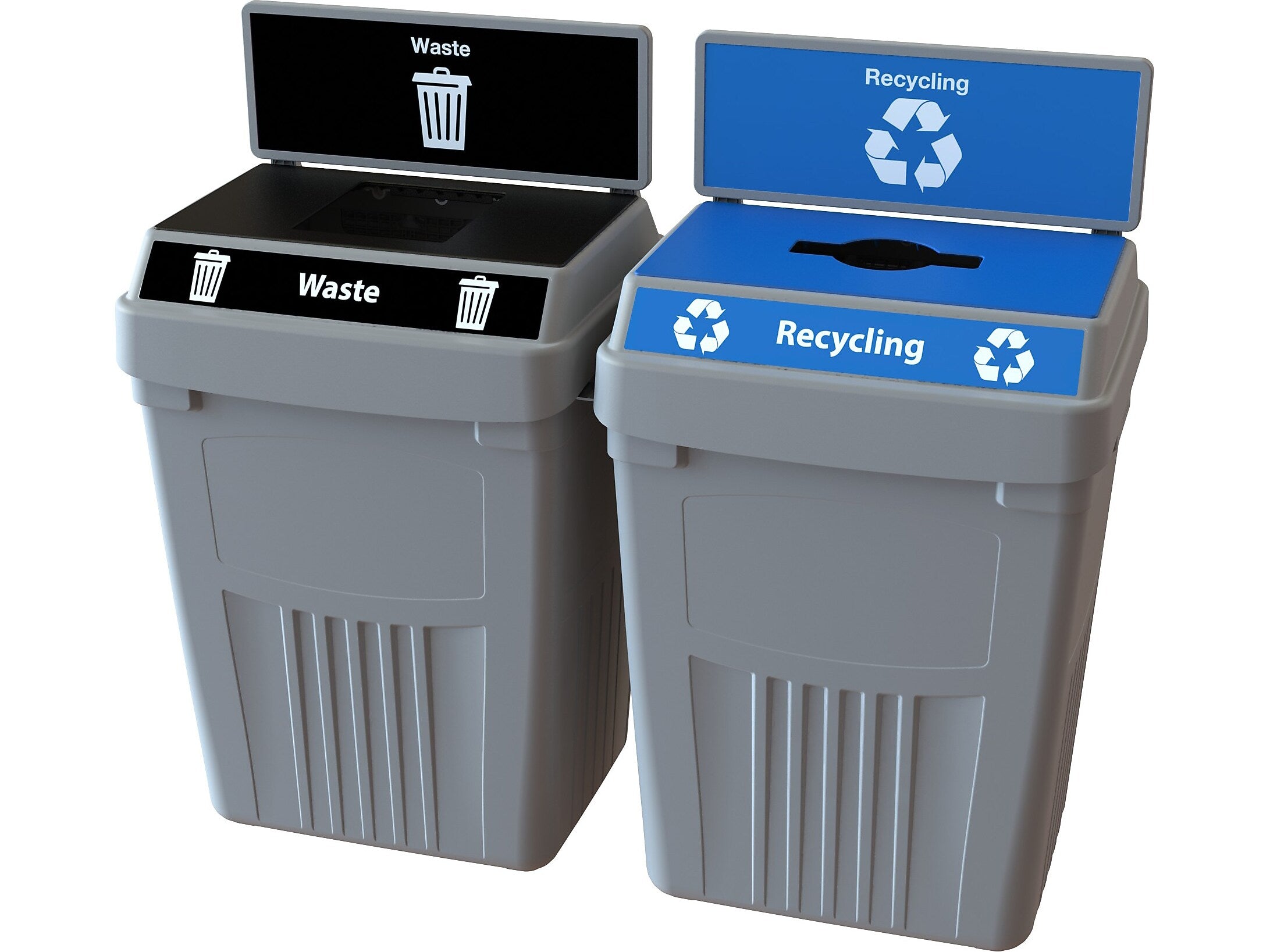 CleanRiver FlexE Plastic Dual-Stream Recycling Station, 100 Gallon, Gray (FX100B-GY2-W-BK-R-BE)