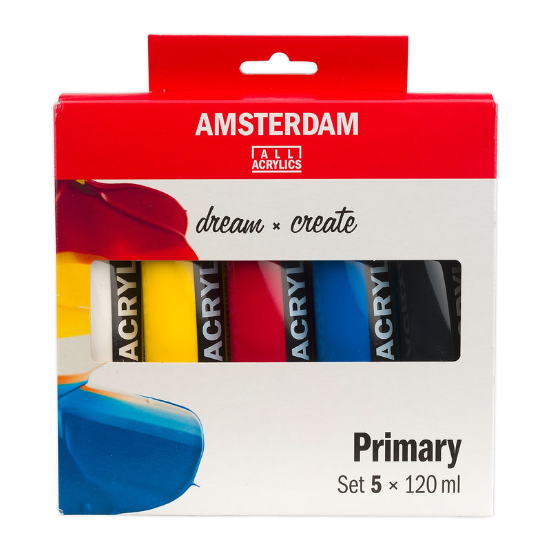 Amsterdam Primary Acrylic Paint, Assorted Colors, 5/Pack (AMS17791905)