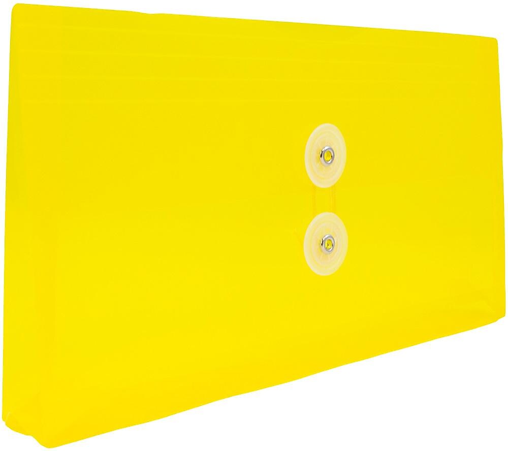 JAM Paper Premium Plastic Filing Envelope with Button & String Closure, 5 1/4" x 10", Yellow, 3/Pack (921B1YEX3)