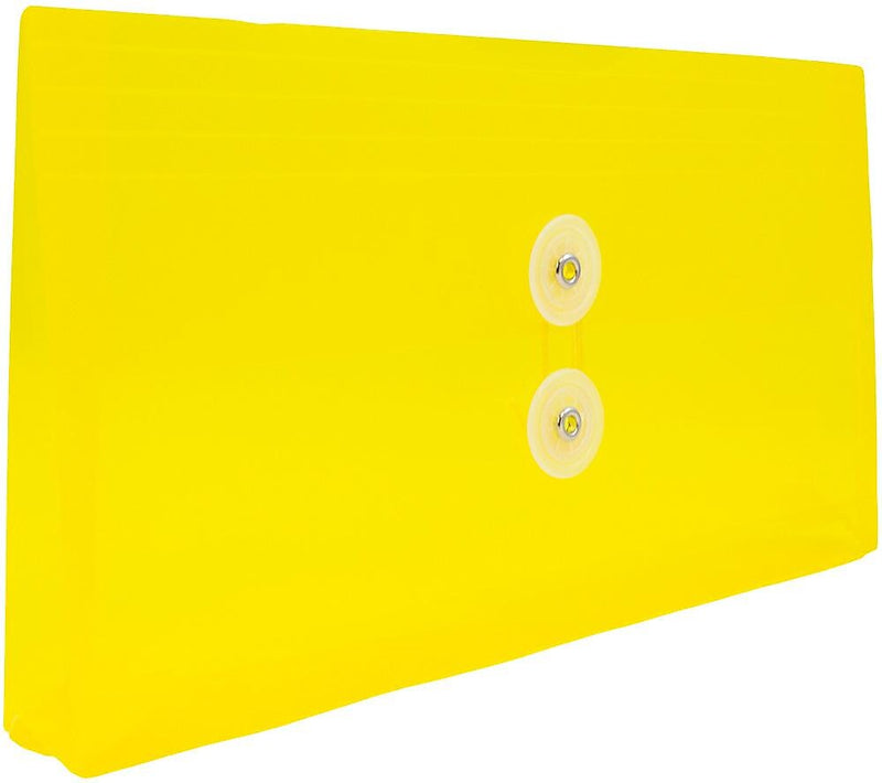 JAM Paper Premium Plastic Filing Envelope with Button & String Closure, 5 1/4" x 10", Yellow, 3/Pack (921B1YEX3)