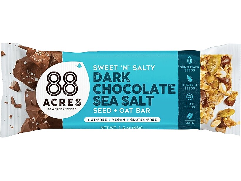 88 Acres Sweet 'N' Salty Gluten-Free Dark Chocolate/Sea Salt Seed and Oat Bar, 1.6 oz., 9 Bars/Box (310001)